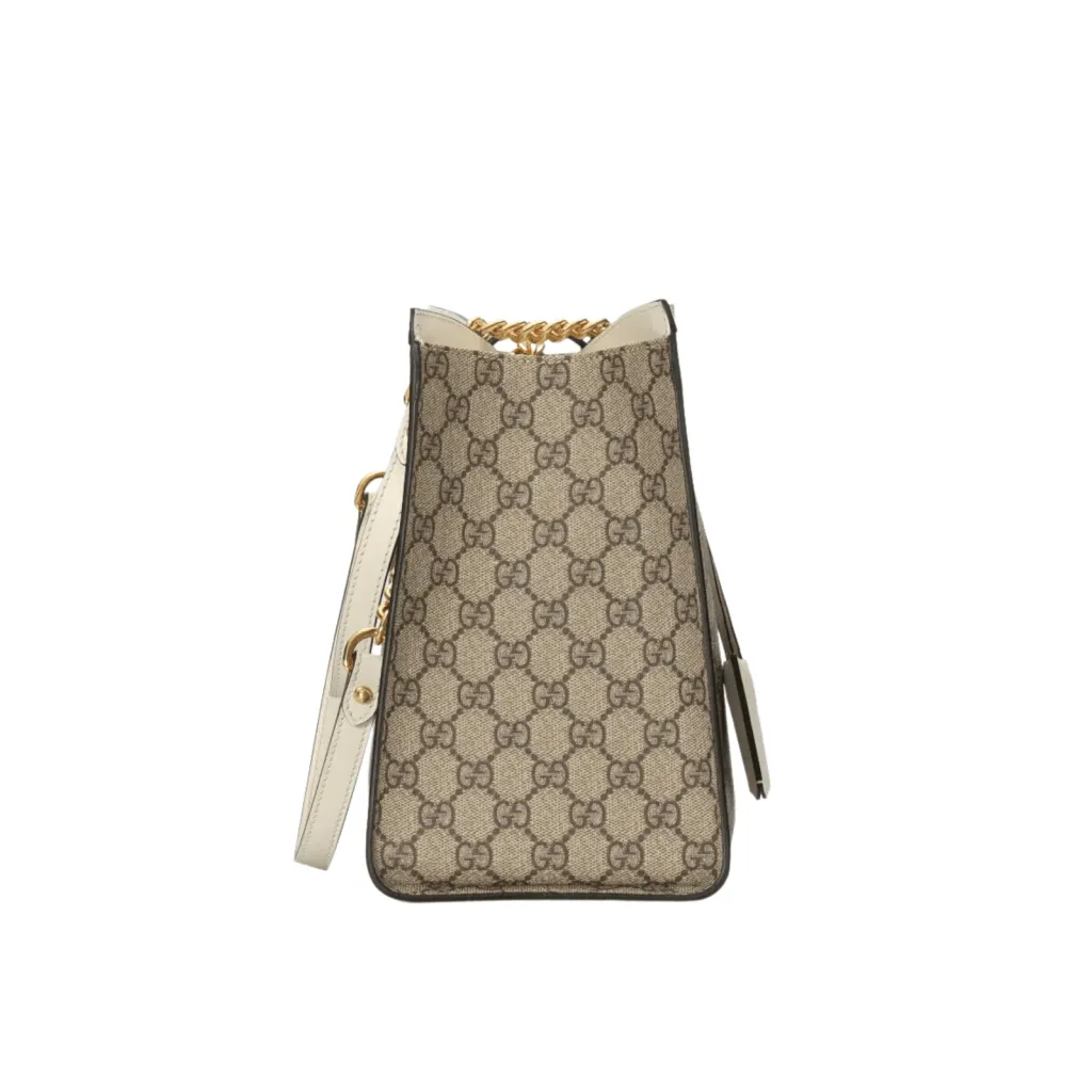 GG BORSA A SPALLA PADLOCK MEDIA IN TESSUTO LOGO SUPREME COLORE EBANO/BEIGE/BIANCO