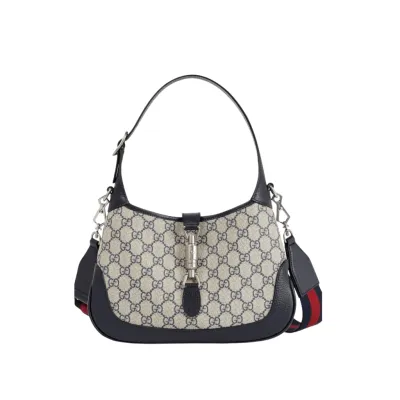 GG BORSA HOBO JACKIE 1961 PICCOLA LOGO BEIGE E BLU