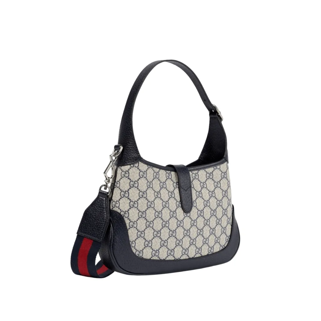 GG BORSA HOBO JACKIE 1961 PICCOLA LOGO BEIGE E BLU