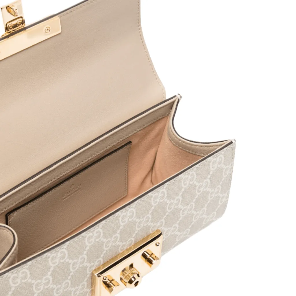 GG BORSA MINI A TRACOLLA PADLOCK SUPREME BIANCO BEIGE AVENA