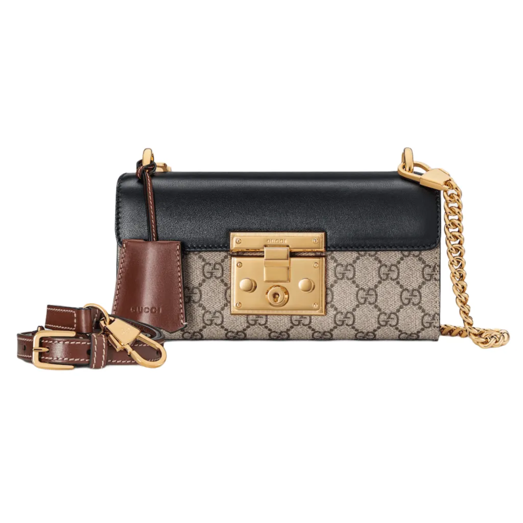 GG BORSA MINI A TRACOLLA PADLOCK SUPREME BEIGE ED EBANO