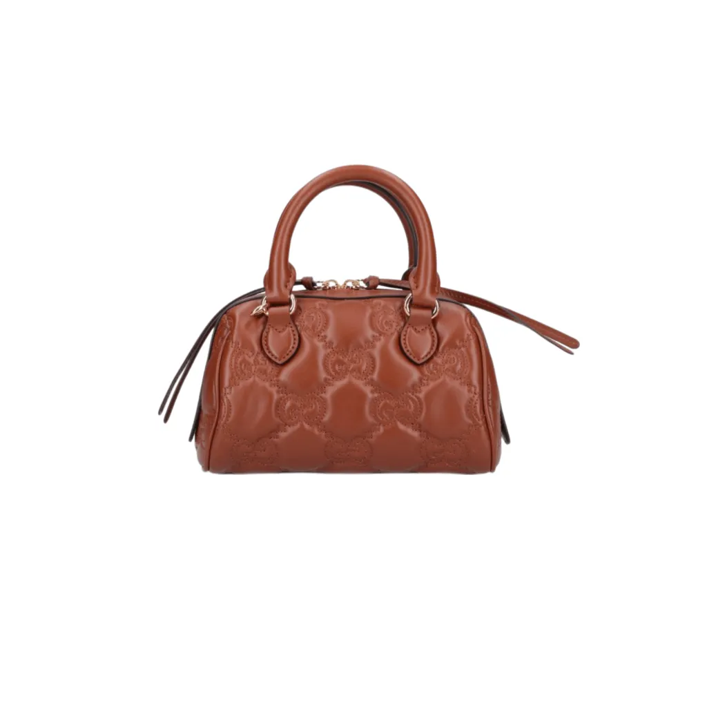 GG BORSA TOTE METALESSÉ MARRONE LOGO ORO