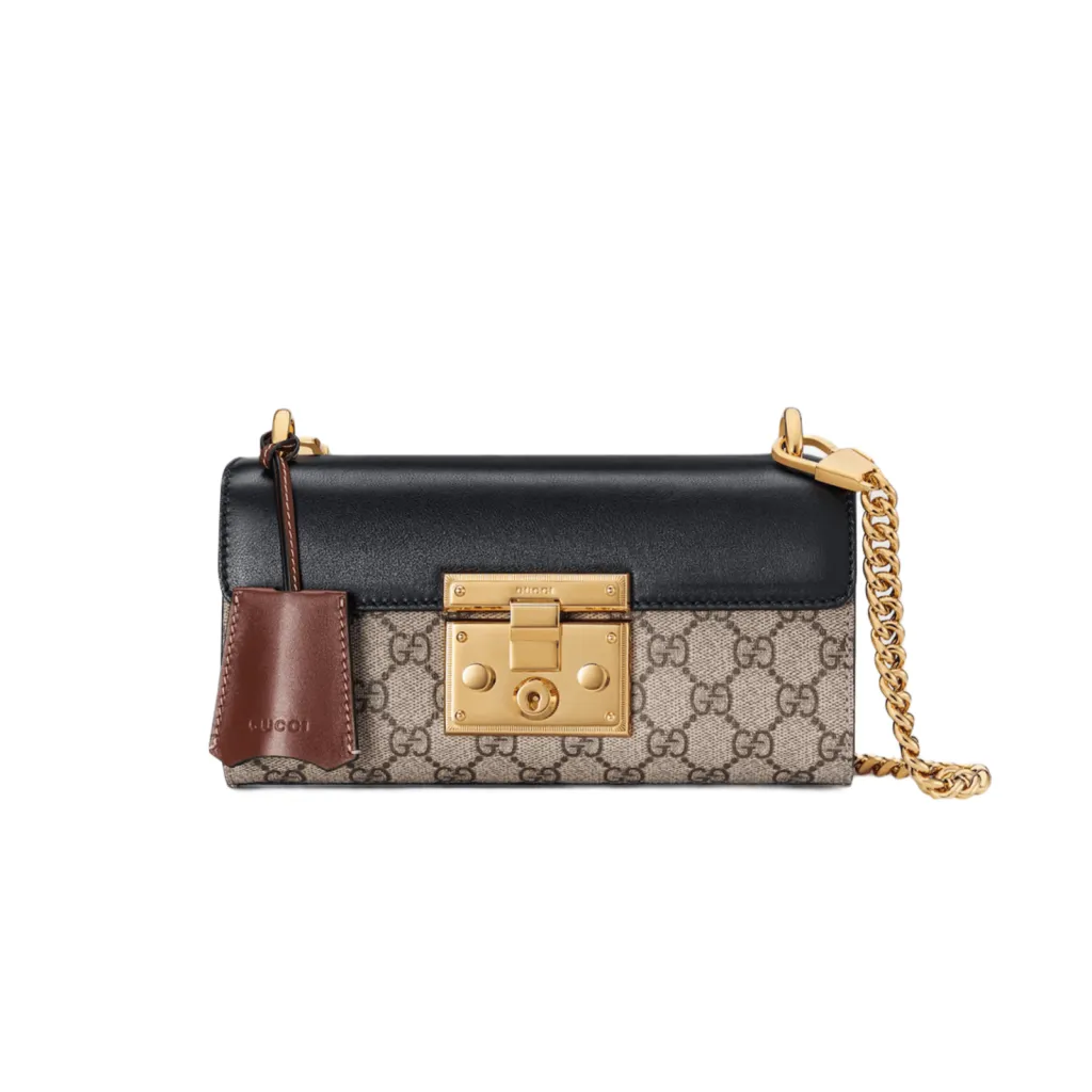 GG BORSA MINI A TRACOLLA PADLOCK SUPREME BEIGE ED EBANO