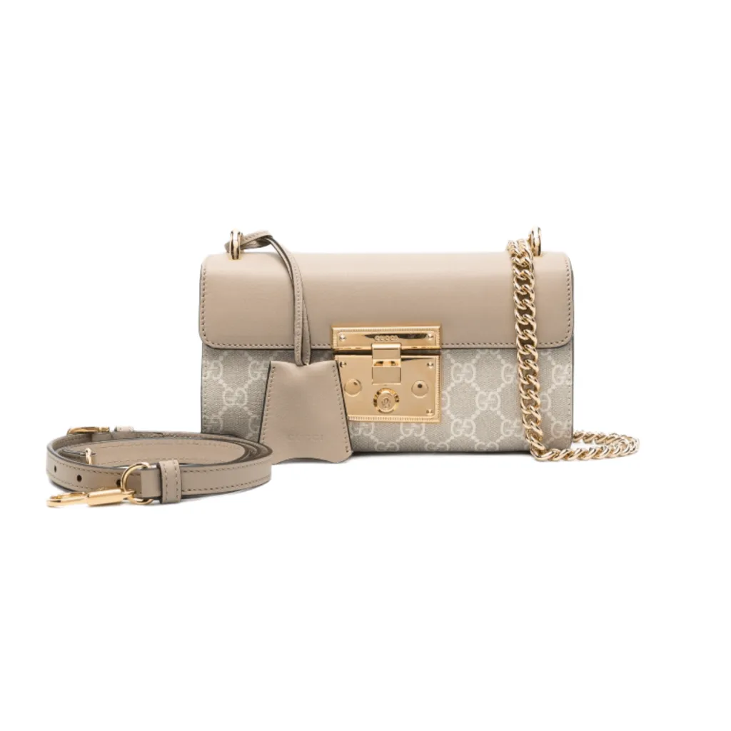 GG BORSA MINI A TRACOLLA PADLOCK SUPREME BIANCO BEIGE AVENA