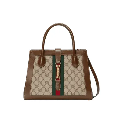 GG BORSA SHOPPING JACKIE 1961 MEDIA LOGO SUPREME BEIGE ED EBANO