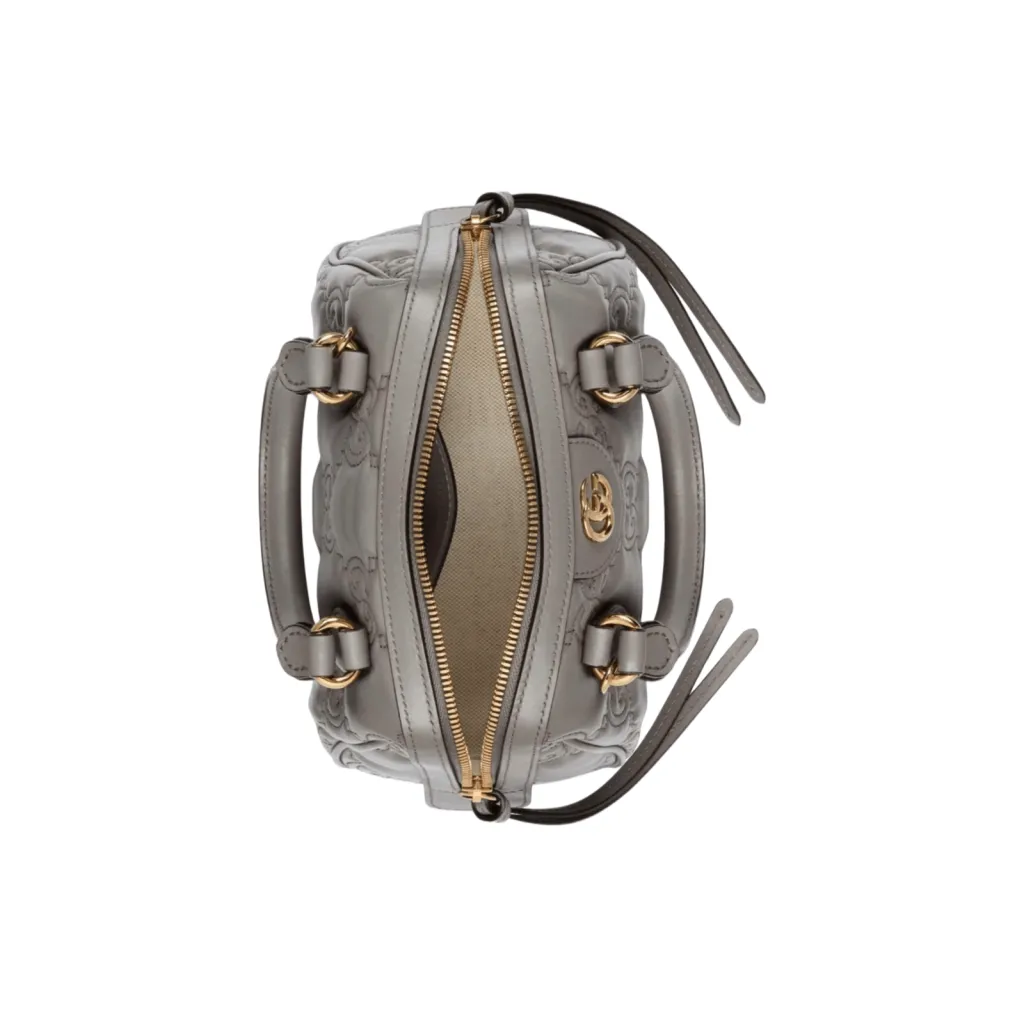 GG BORSA TOTE METALESSÉ GRIGIO LOGO ORO