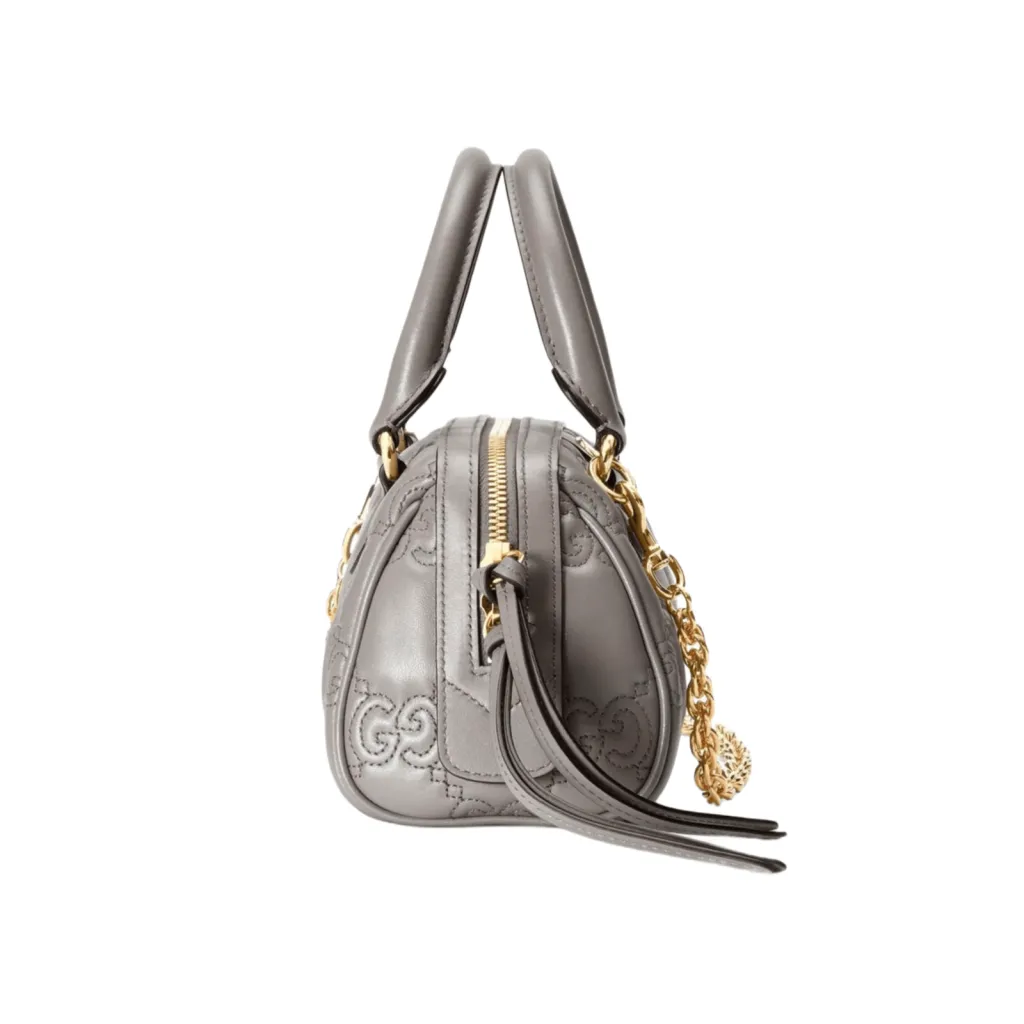 GG BORSA TOTE METALESSÉ GRIGIO LOGO ORO