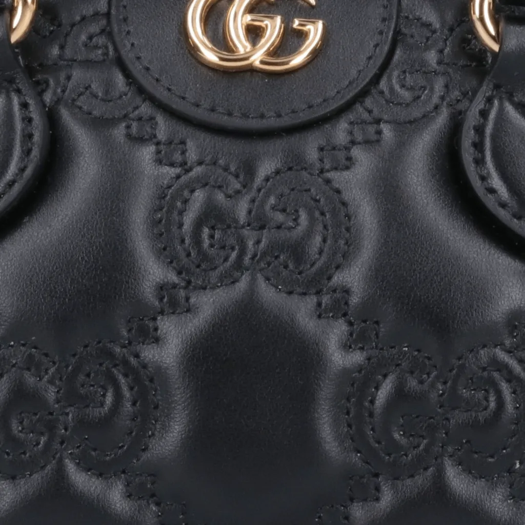 GG BORSA TOTE METALESSÉ NERO LOGO ORO