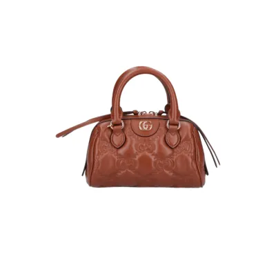GG BORSA TOTE METALESSÉ MARRONE LOGO ORO