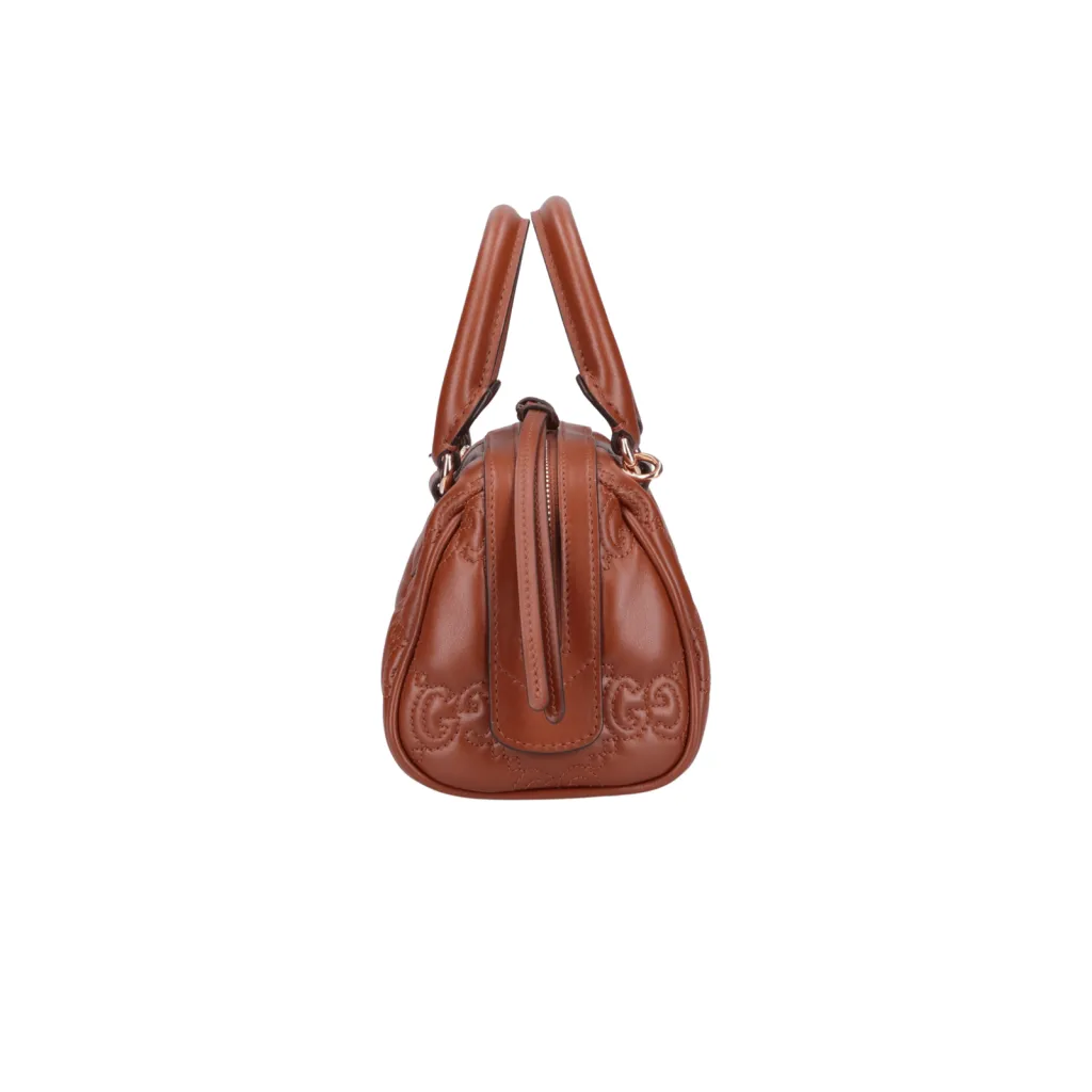 GG BORSA TOTE METALESSÉ MARRONE LOGO ORO