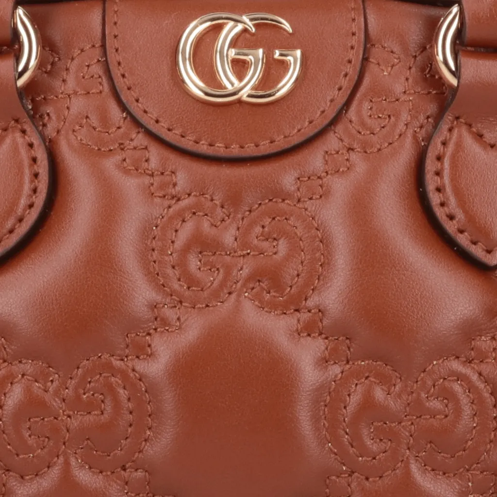 GG BORSA TOTE METALESSÉ MARRONE LOGO ORO