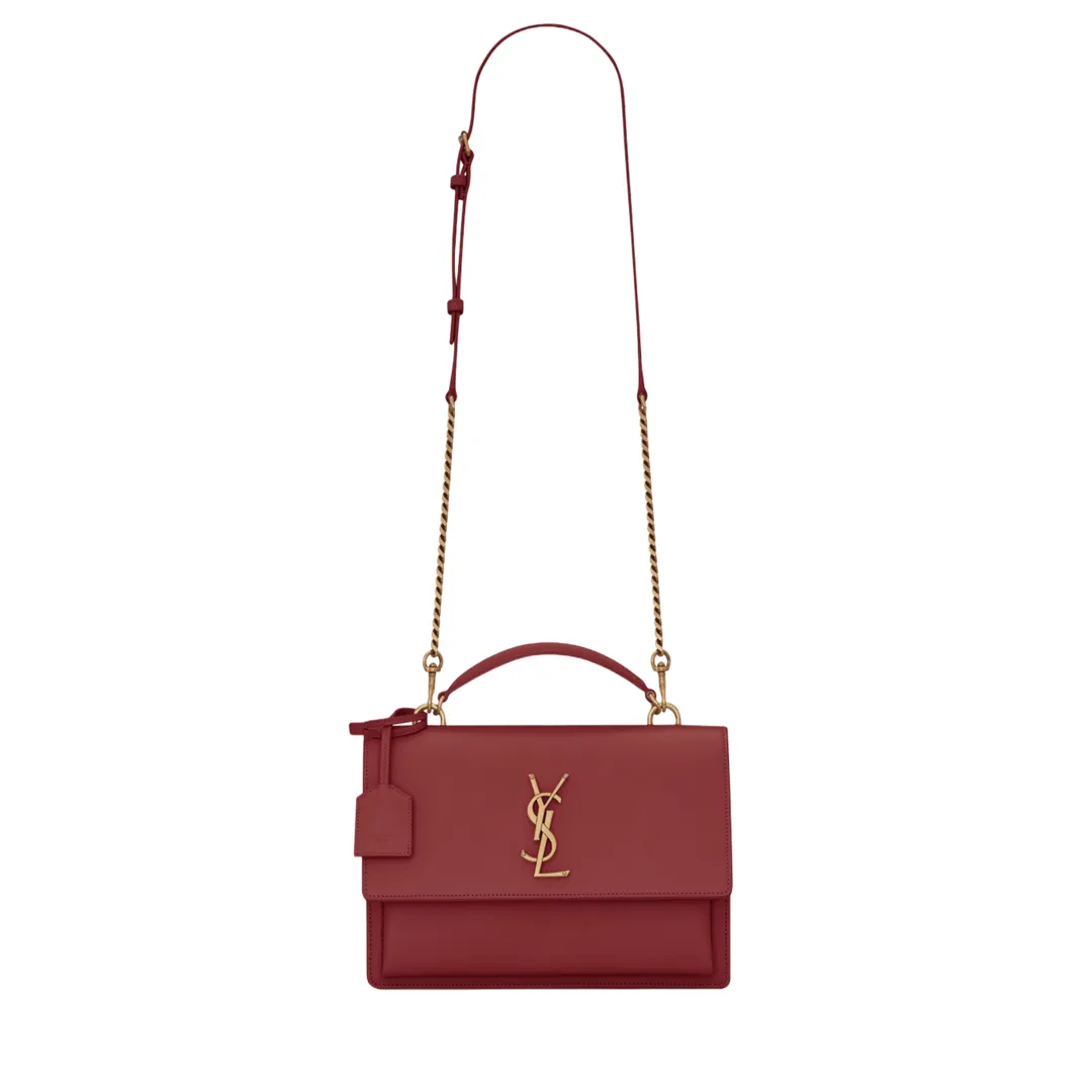 YSL BORSA A SPALLA SUNSET MEDIUM IN PELLE LISCIA ROUGE OPYUM