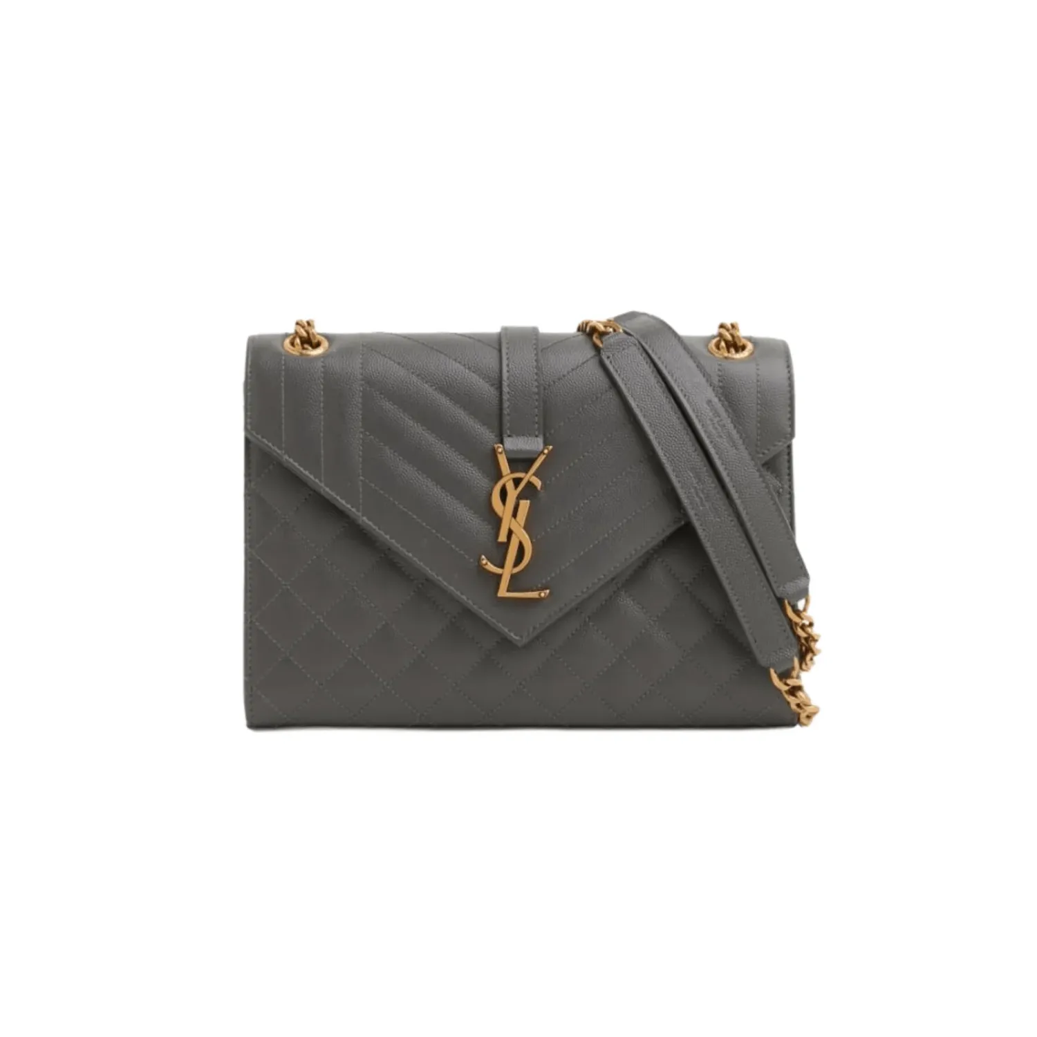 YSL BORSA A TRACOLLA ENVELOPE MEDIA GRIGIA LOGO GOLD