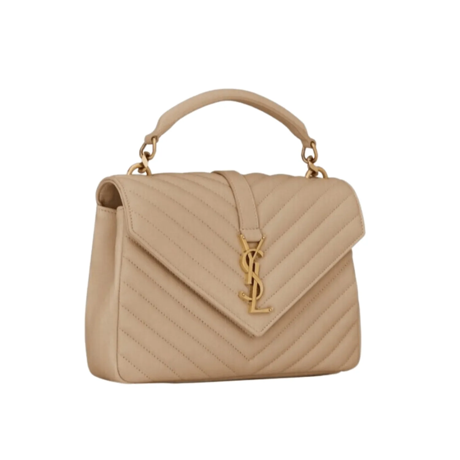 YSL BORSA COLLEGE MEDIA DARK BEIGE IN PELLE TRAPUNTATA