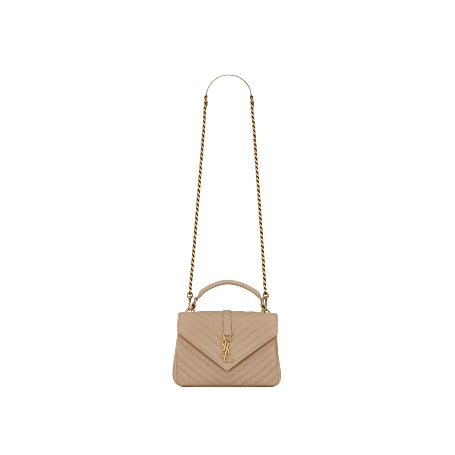 YSL BORSA COLLEGE MEDIA DARK BEIGE IN PELLE TRAPUNTATA