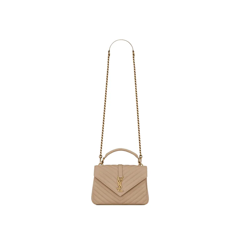 YSL BORSA COLLEGE MEDIA DARK BEIGE IN PELLE TRAPUNTATA