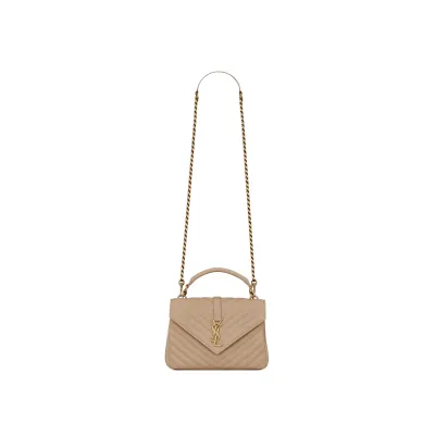 YSL BORSA COLLEGE MEDIA DARK BEIGE IN PELLE TRAPUNTATA