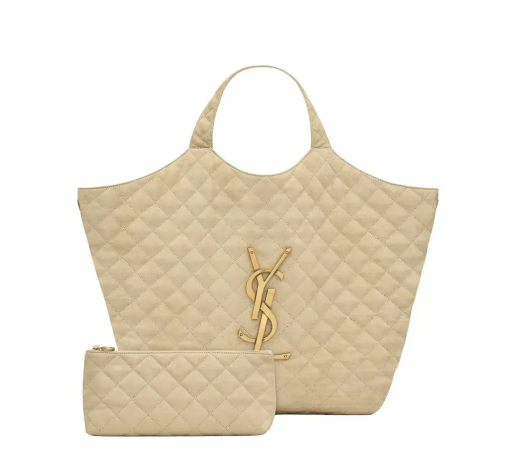 YSL BORSA ICARE GRANDE BEIGE LOGO ORO