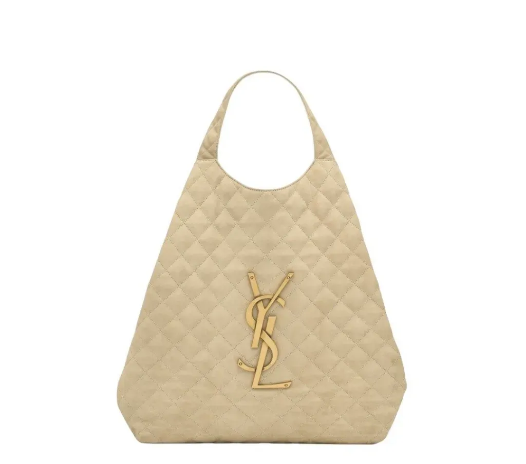 YSL BORSA ICARE GRANDE BEIGE LOGO ORO