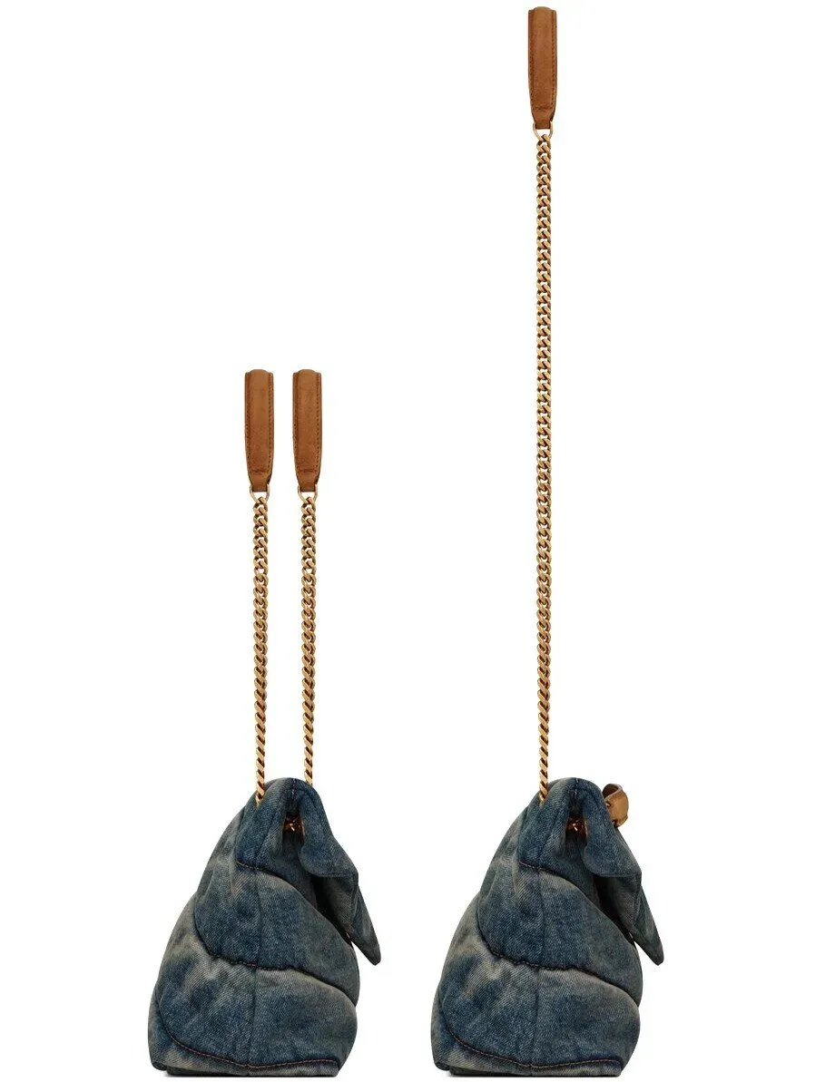 YSL BORSA PUFFER PICCOLA IN SUEDE E DENIM