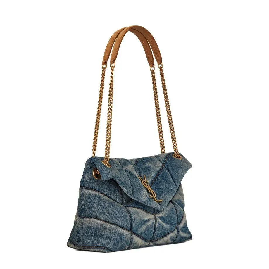 YSL BORSA PUFFER PICCOLA IN SUEDE E DENIM