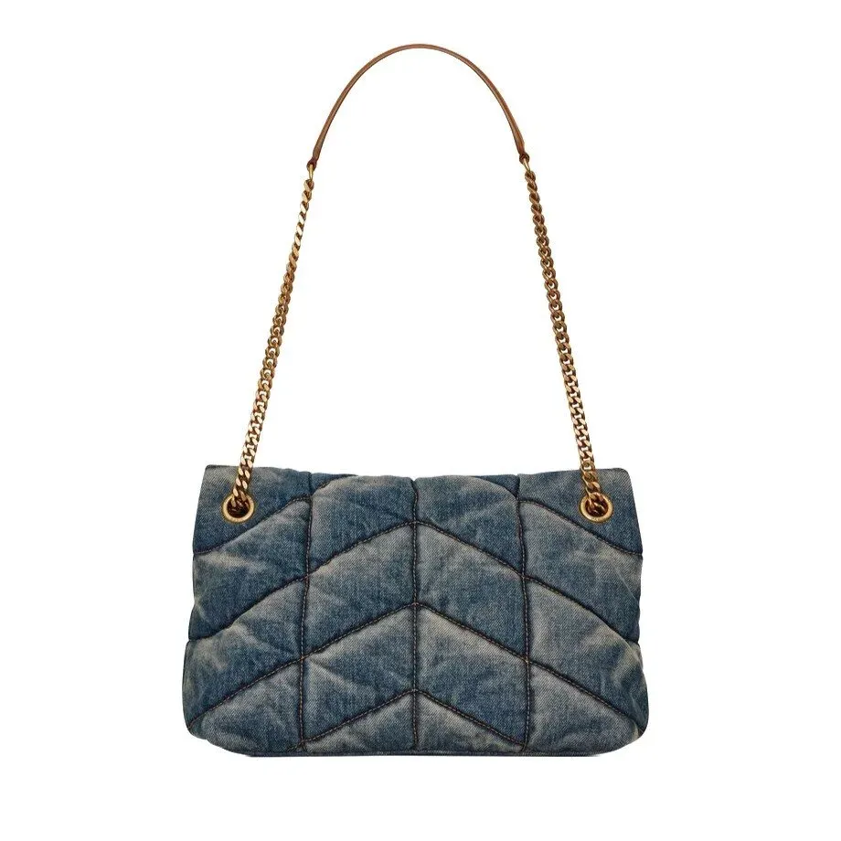YSL BORSA PUFFER PICCOLA IN SUEDE E DENIM