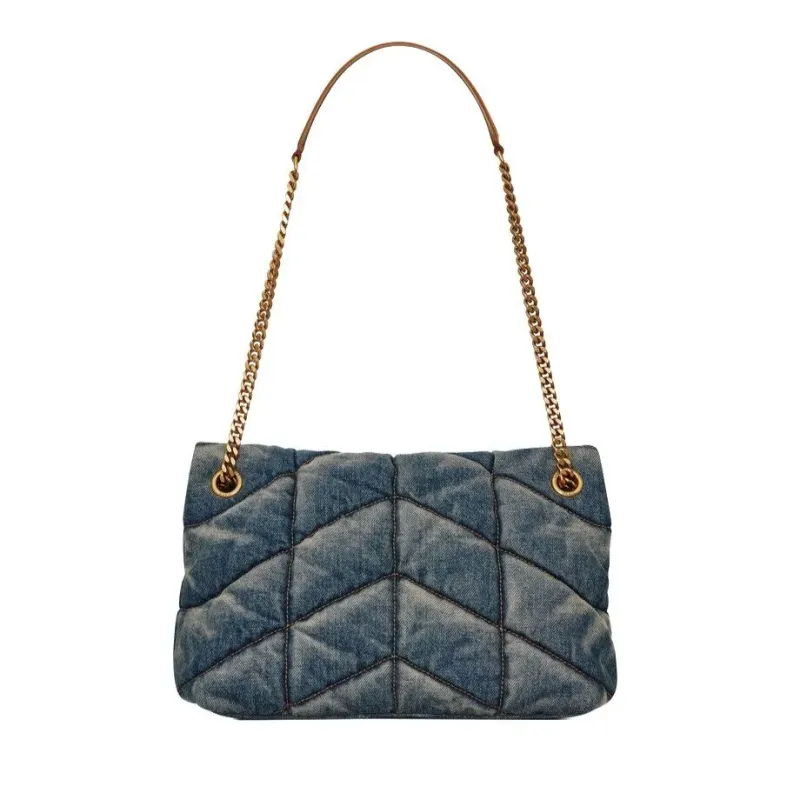 YSL BORSA PUFFER PICCOLA IN SUEDE E DENIM