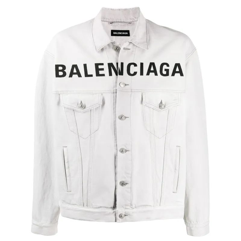 Balenciaga Front Logo Denim Jacket Cement