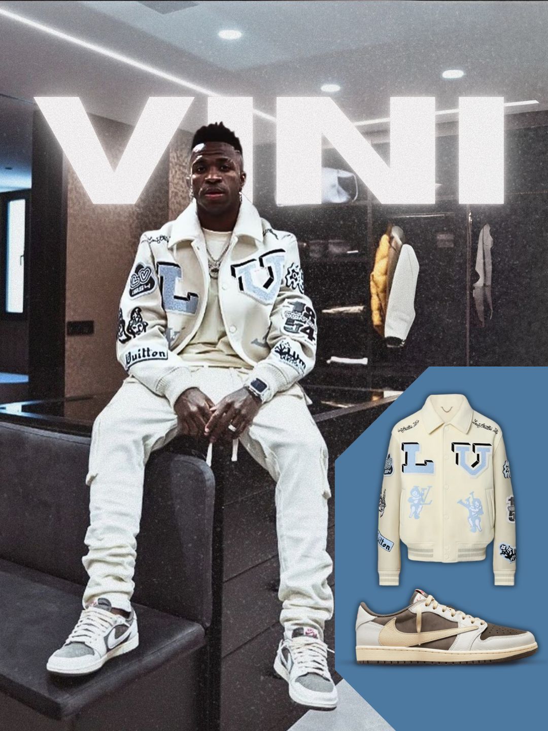 Varsity LV x OW Jacket+AJ 1 low x Travis scott