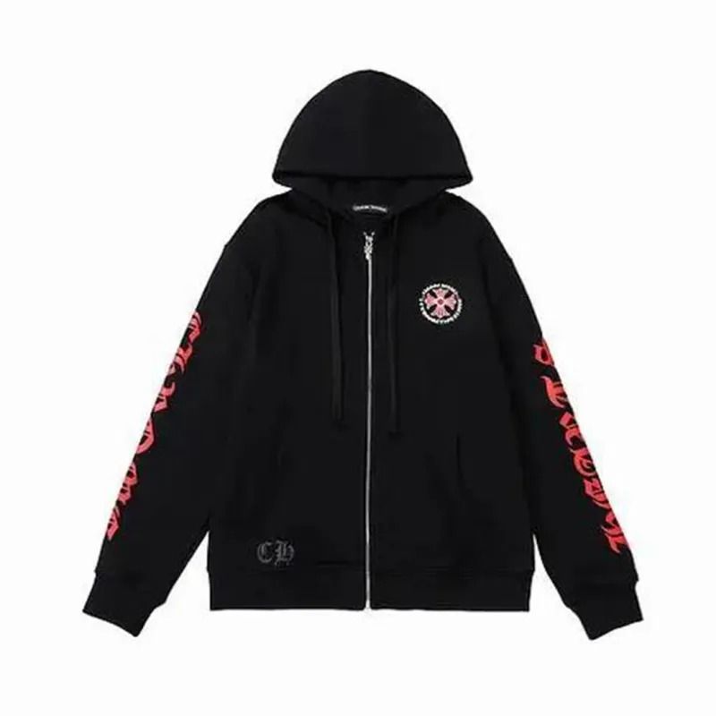 Chrome Hearts Made In Hollywood Plus Cross Zip Up Hoodie Black/Red