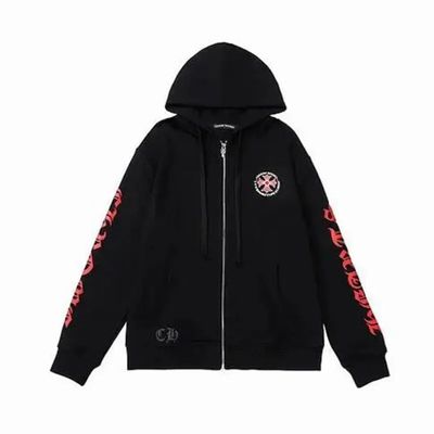 Chrome Hearts Made In Hollywood Plus Cross Zip Up Hoodie Black/Red