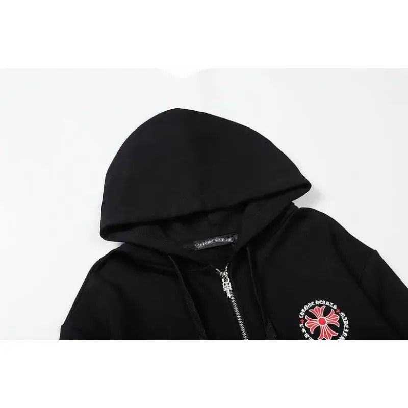 Chrome Hearts Made In Hollywood Plus Cross Zip Up Hoodie Black/Red