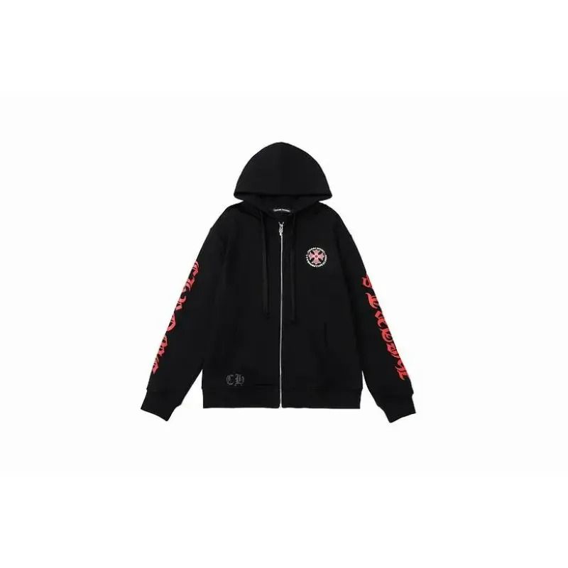 Chrome Hearts Made In Hollywood Plus Cross Zip Up Hoodie Black/Red