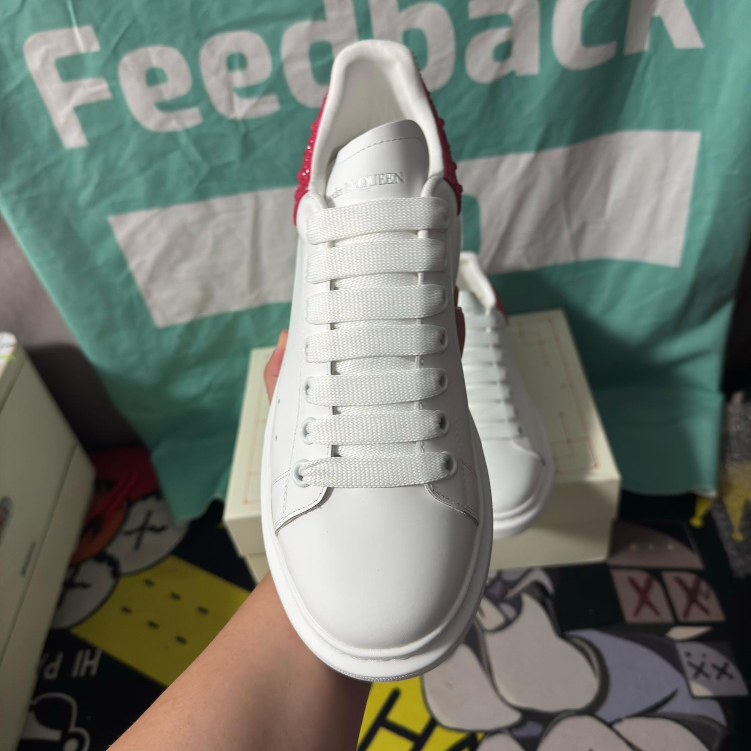 AMQ Sneaker White &amp; Pink Galaxy Glitter