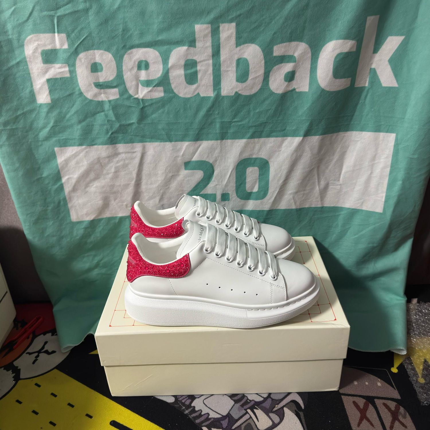 AMQ Sneaker White &amp; Pink Galaxy Glitter