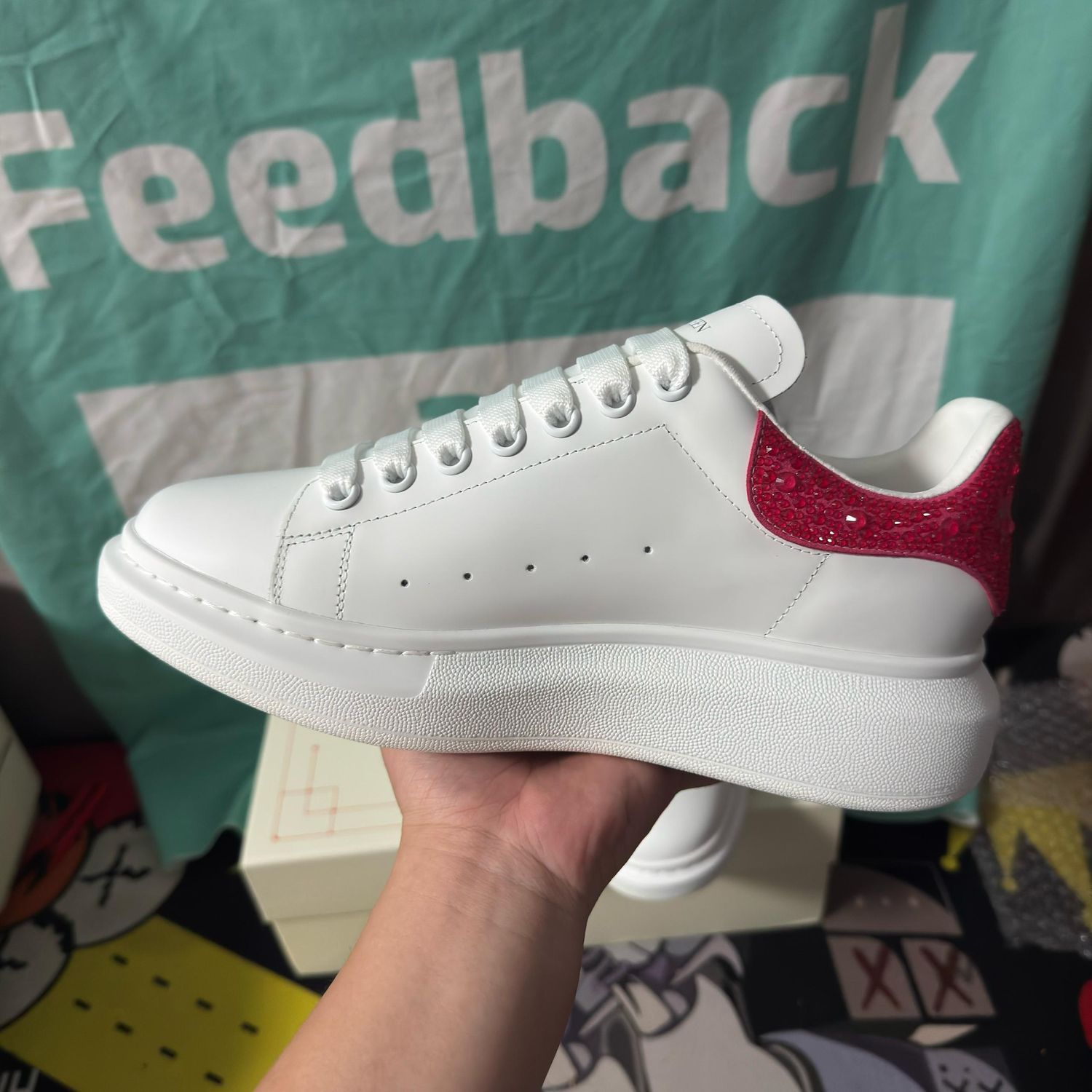 AMQ Sneaker White &amp; Pink Galaxy Glitter