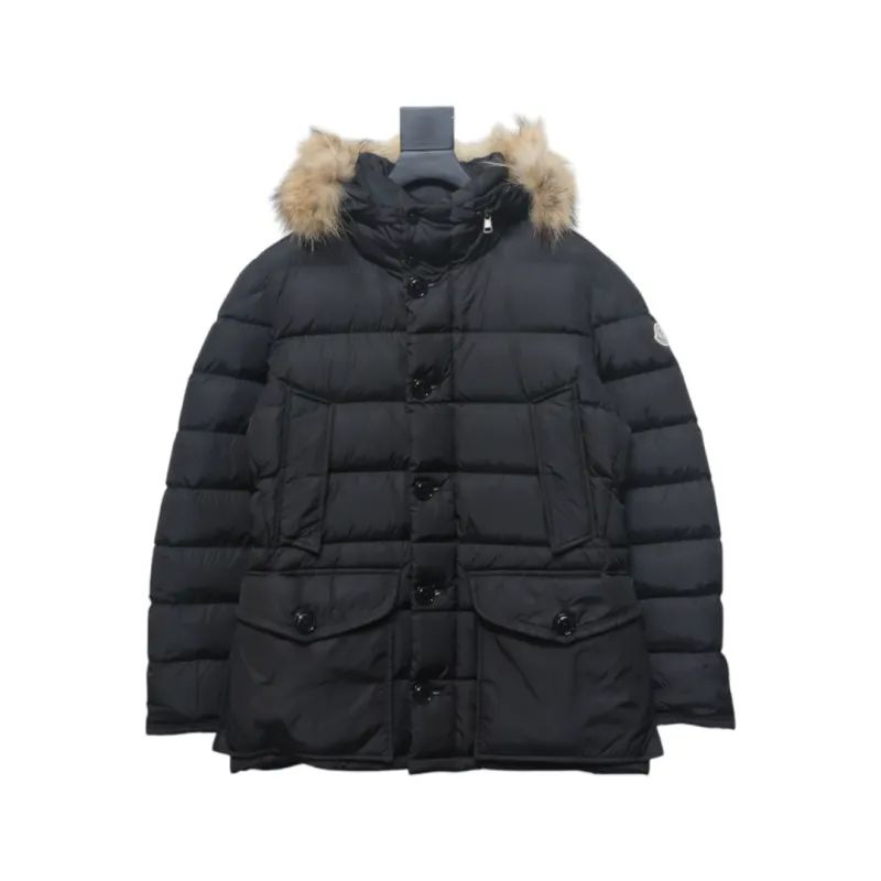 MONC*LER with fur collar and buttons black Down Jacket