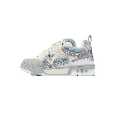 Skate Sneaker Horse Hair Gray White Diamond