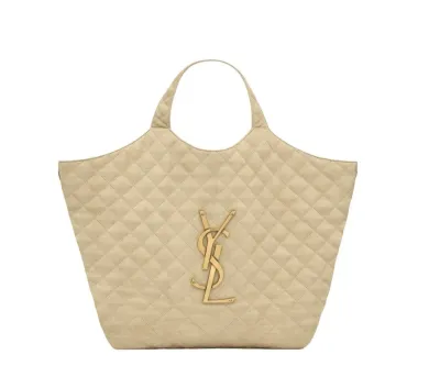 YSL BORSA ICARE GRANDE BEIGE LOGO ORO