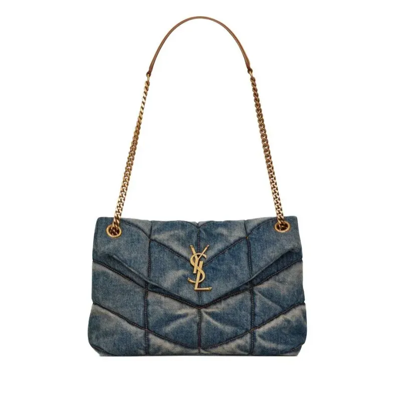 YSL BORSA PUFFER PICCOLA IN SUEDE E DENIM