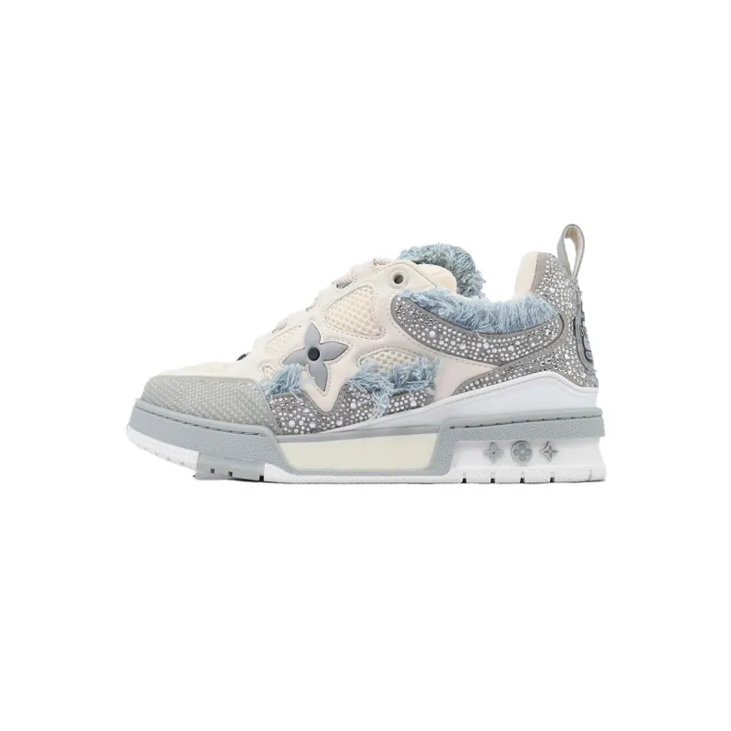Skate Sneaker Horse Hair Gray White Diamond