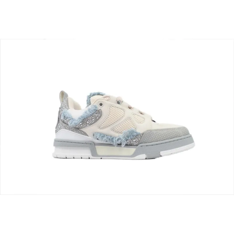 Skate Sneaker Horse Hair Gray White Diamond