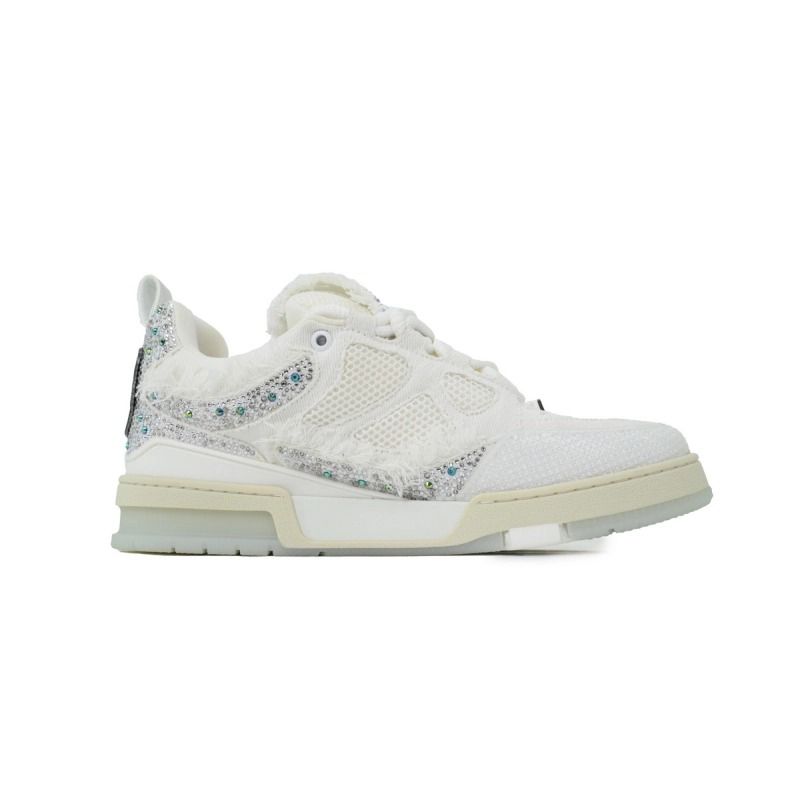 Skate Sneaker Horse Hair Silver White Diamond