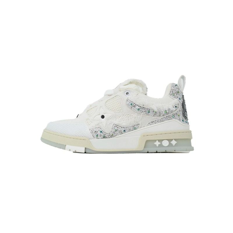 Skate Sneaker Horse Hair Silver White Diamond
