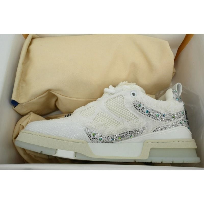 Skate Sneaker Horse Hair Silver White Diamond