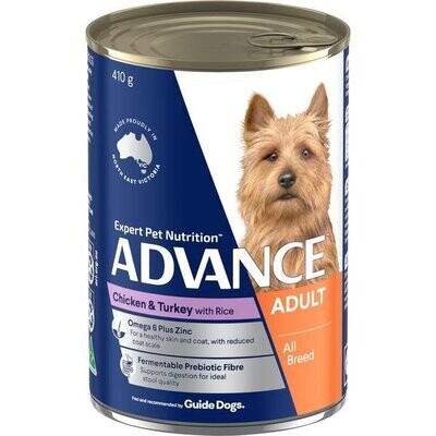 Advance Dog Adult All Breed Chicken & Turkey with Rice Cans - 12 x 410 grams & 12 x 700 grams