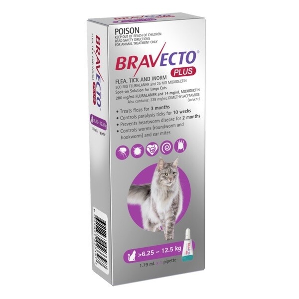 Bravecto Plus Cat  6.25 kg - 12.5 kg  -  1 tube or 2 tubes