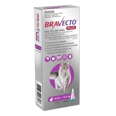 Bravecto Plus Cat 6.25 kg - 12.5 kg - 1 tube or 2 tubes