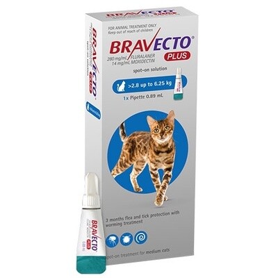 Bravecto Plus Cat 2.8 kg - 6.25 kg - 1 tube or 2 tubes
