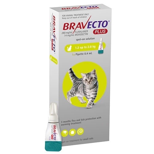 Bravecto Plus Cat  1.2 kg - 2.8 kg  -  1 tube